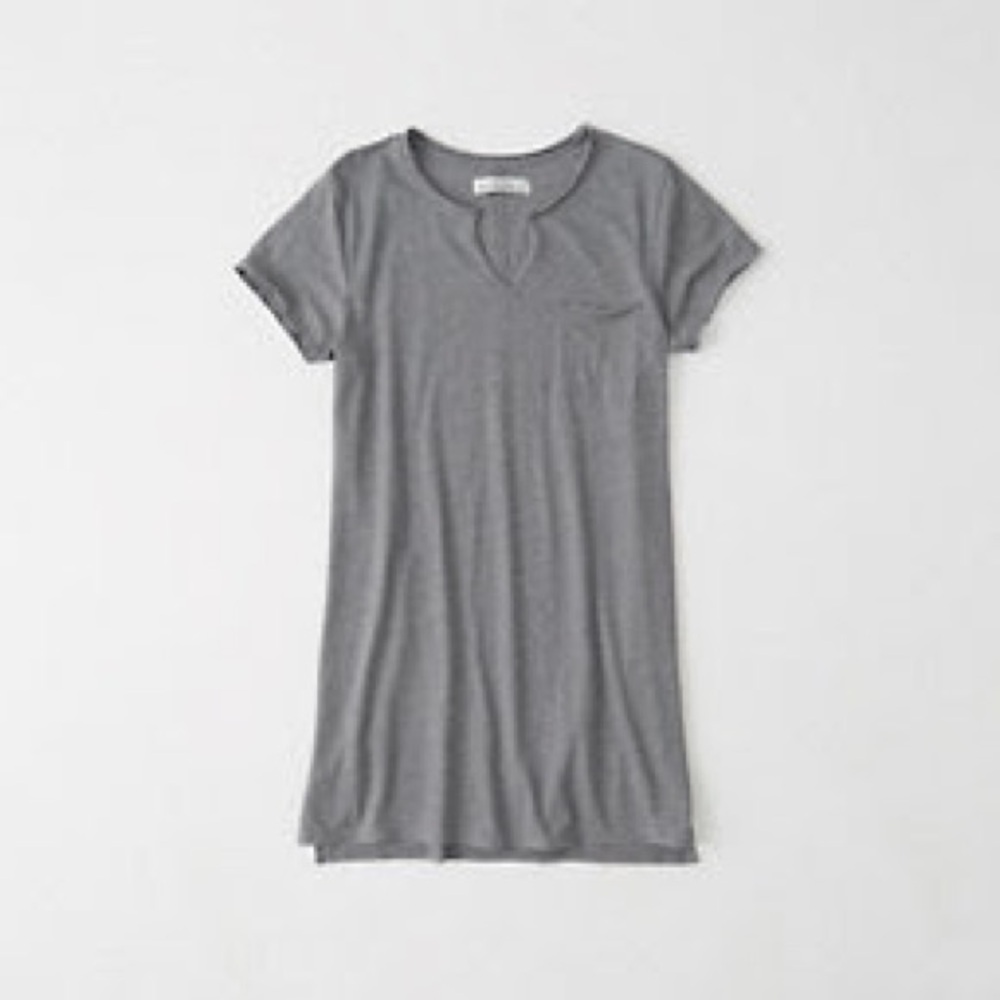 Abercrombie & Fitch Gray V-Neck Pocket T-Shirt Dress